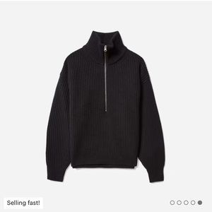 Everlane Felted Merino Half-Zip Sweater Wool XS Black Ribbed Cropped Shrunken